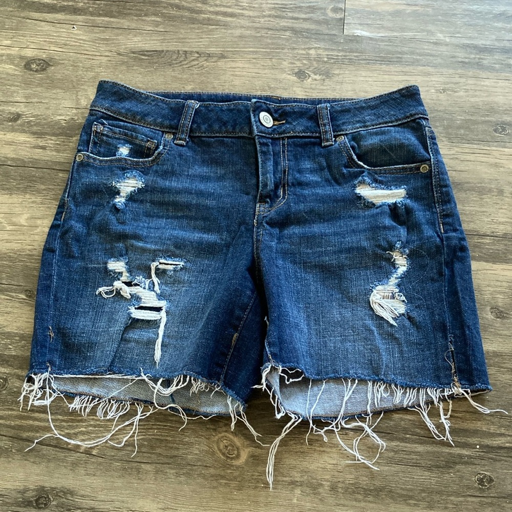 Maurices Distressed Dark Blue Denim Jean Shorts